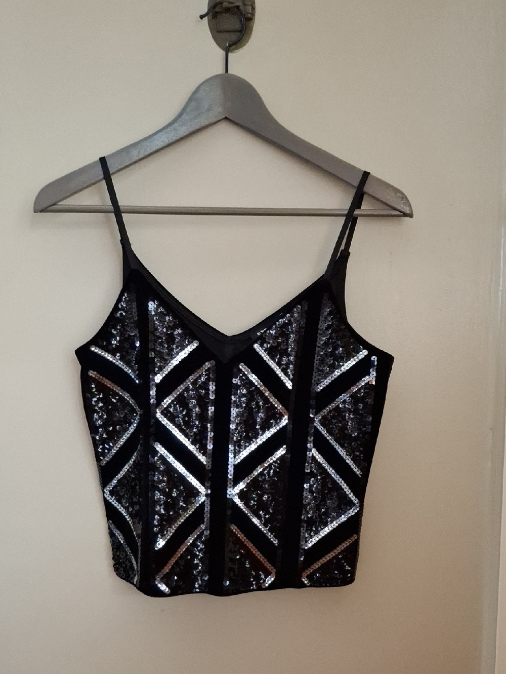 NWT Express Black Velvet Sequin Geometric Cami_1